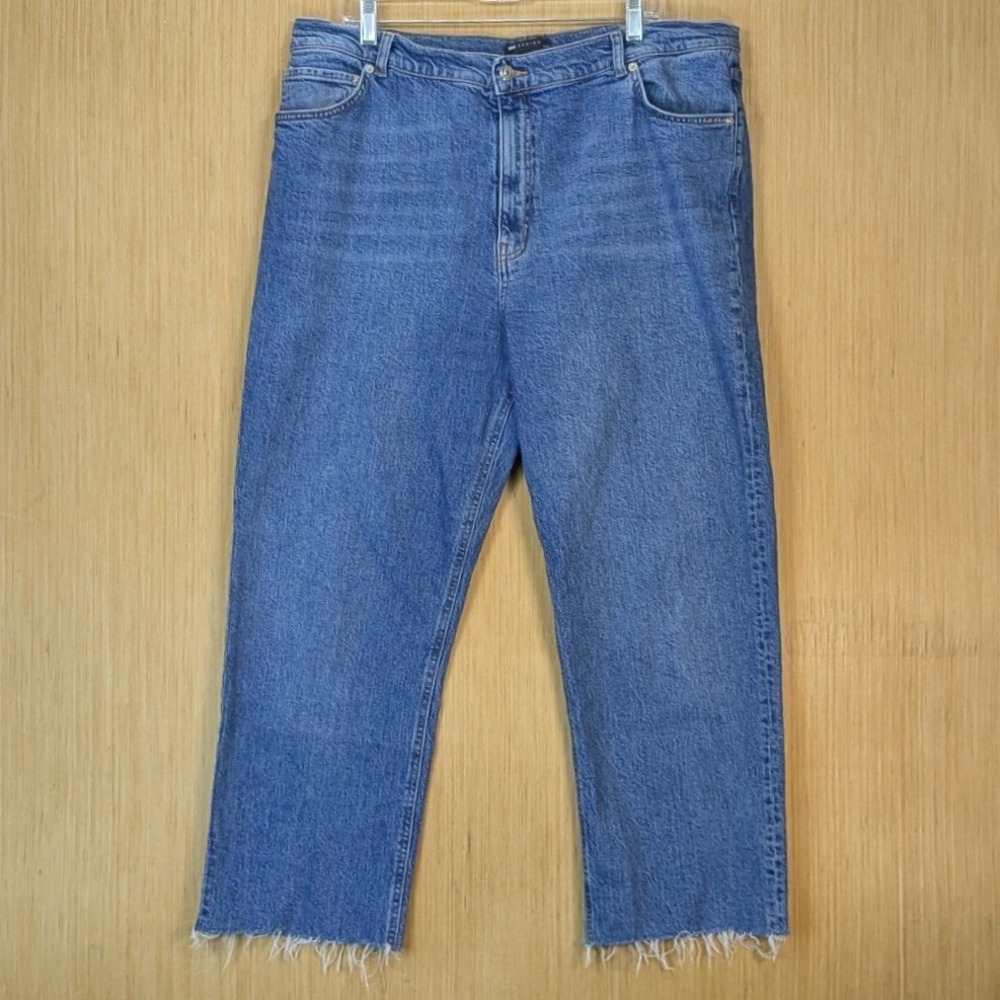 ASOS Design Womens High Rise Straight Leg Raw Hem Jeans Blue‎ Size US 18